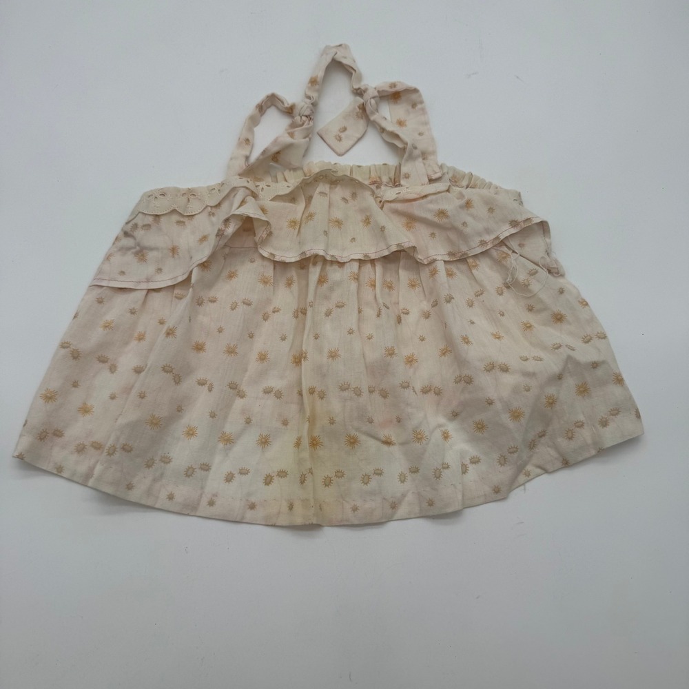 Baby Girls Tan Sunburst Print Ruffle Tie Strap Top Approx US 18 Months